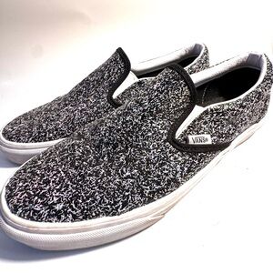 Vans Black and White Textured Slip-On Loafers